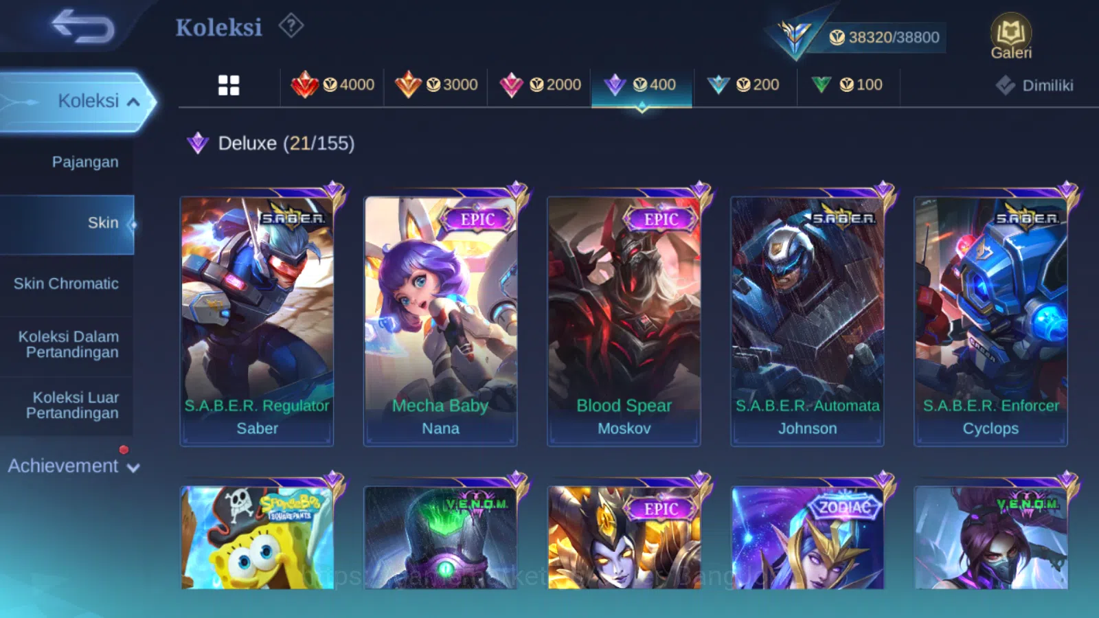 Mobile Legends: Bang Bang Accounts Others Hero 131 | skin 194 | saber saber | zodiac irithel | epic irithel | spongebob 9