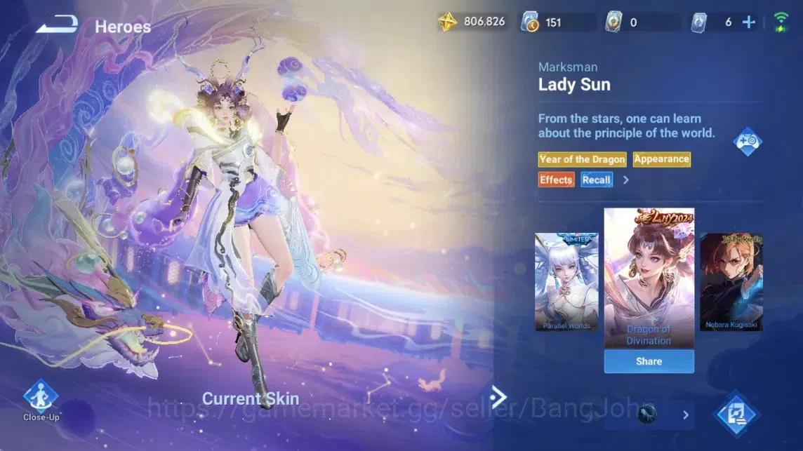 Honor of Kings Accounts Rare Skin Global|112H 234S|Blessed [Charlotte]|LNY2024 [Sun Ce&Lady Sun]|SXD [Hou Yi]|KIC [Luna]|1 10
