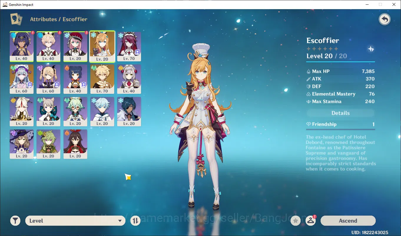 Genshin Impact Accounts ASIA | AR 45 | Escoffier, Fischl, WP n more detail image 2