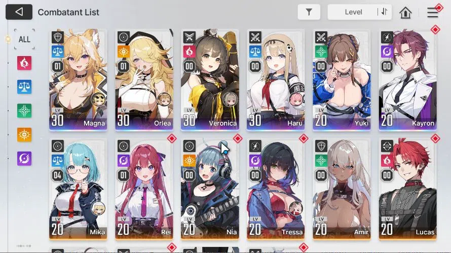 Chaos Zero Nightmare Accounts GLOBAL Lv 30| 6SSR(MagnaM1 OrleaM1 Vero Haru Yuki Kayron)+ 10SR (MikaM4,ReiM6,BerylM6,Etc 3