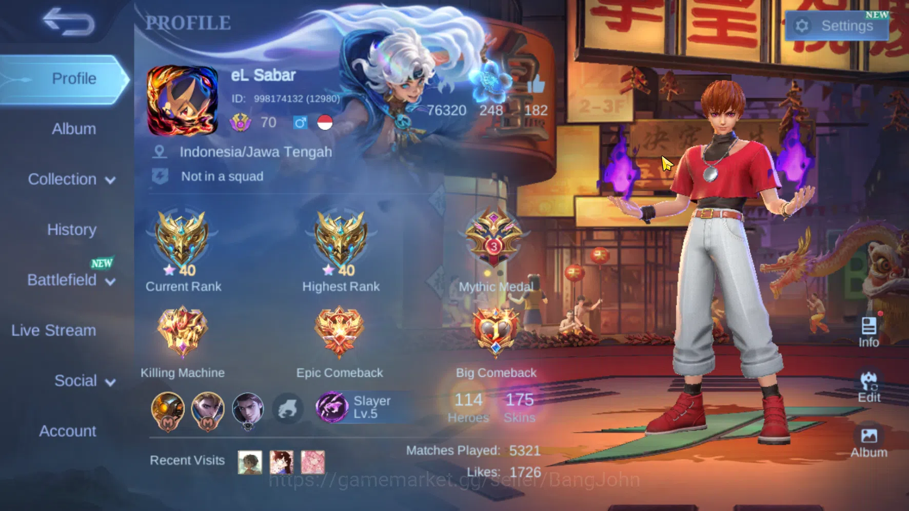 Hero 114 | Skin 175 | Emblem All Max | KOF Dyrroth | KOF Karina | Sanrio Floryn | LuckyBox Alucard | MSC Valentine | ML754B Mobile Legends: Bang Bang Others Hero 114 | Skin 175 | Emblem All Max | KOF Dyrroth image 1