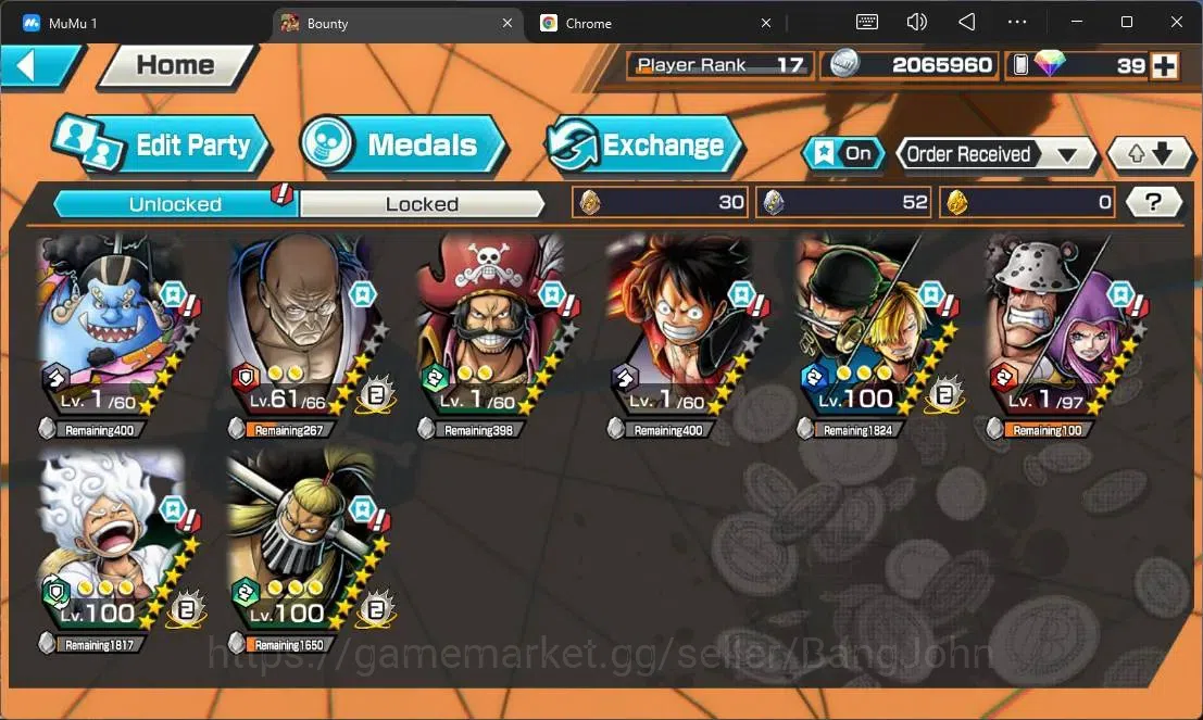 One Piece Bounty Rush Accounts High-End Global | EX 4 | PR 17 | TFE V Nusjuro MAX, Gol D Roger MAX, Zoro&Sanji, GF MD Luffy 4
