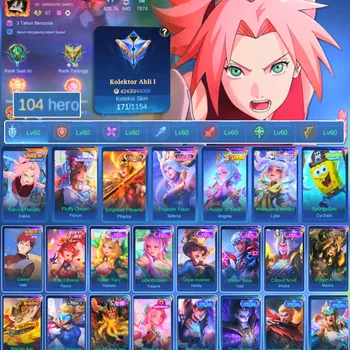 Mobile Legends: Bang Bang Accounts Rare Skin HERO 104 SKIN 171 | EMBLEM ALL MAX| KALEA SAKURA | COLECTOR PHARSA| STAR KAGURA