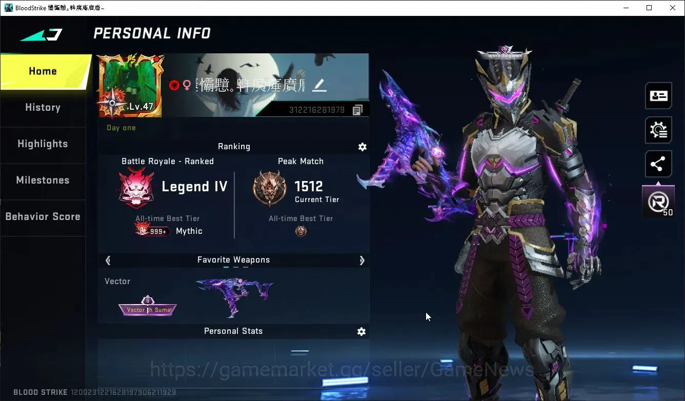Blood Strike Accounts ASIA|ETERNAL Lv2 VECTOR-SdowDrake+COLLAB TR FN2K,T image 2