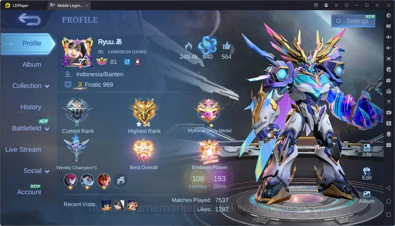 Mobile Legends: Bang Bang Accounts Collector Global |Hero 108|Skin 193|Expert|CC Natalia|Valentine Claude|9th 1