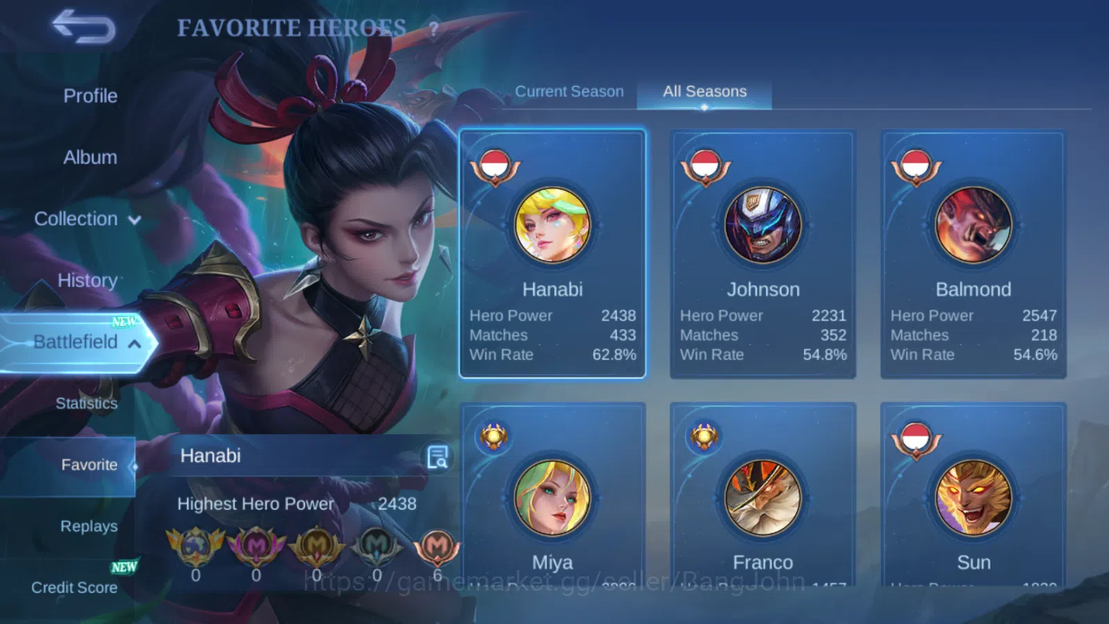 Mobile Legends: Bang Bang Accounts Others Hero 131 | Skin 275 | Naruto Lukas | KOF Karina | Sanrio Floryn | Luckybox Alpha 3