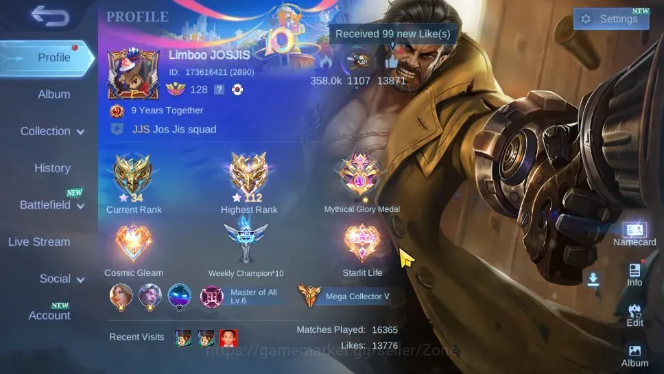 Mobile Legends: Bang Bang Accounts Collector HERO 133|Skin 491|Mega|Mythic 34|HighGlory 112|1 Legend 1