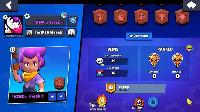 Brawl Stars Accounts 1009 Trophy|15 Brawlers 4 Max Lvl [Meeple,Bo,Edgar,Shelly]| 1 Epic Skins [Shiba Nita] 1 Rare|CN ON|Take 2