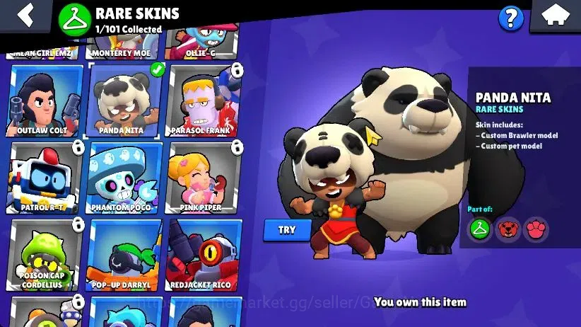 Brawl Stars Accounts 1009 Trophy|15 Brawlers 4 Max Lvl [Meeple,Bo,Edgar,Shelly]| 1 Epic Skins [Shiba Nita] 1 Rare|CN ON|Take 7