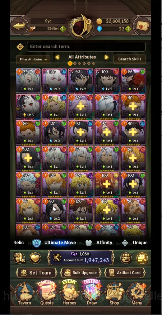 The Seven Deadly Sins: Grand Cross Accounts ASIA | 1,9M CC | 1 LR elizabeth | 5 UR Merlin & Es image 2