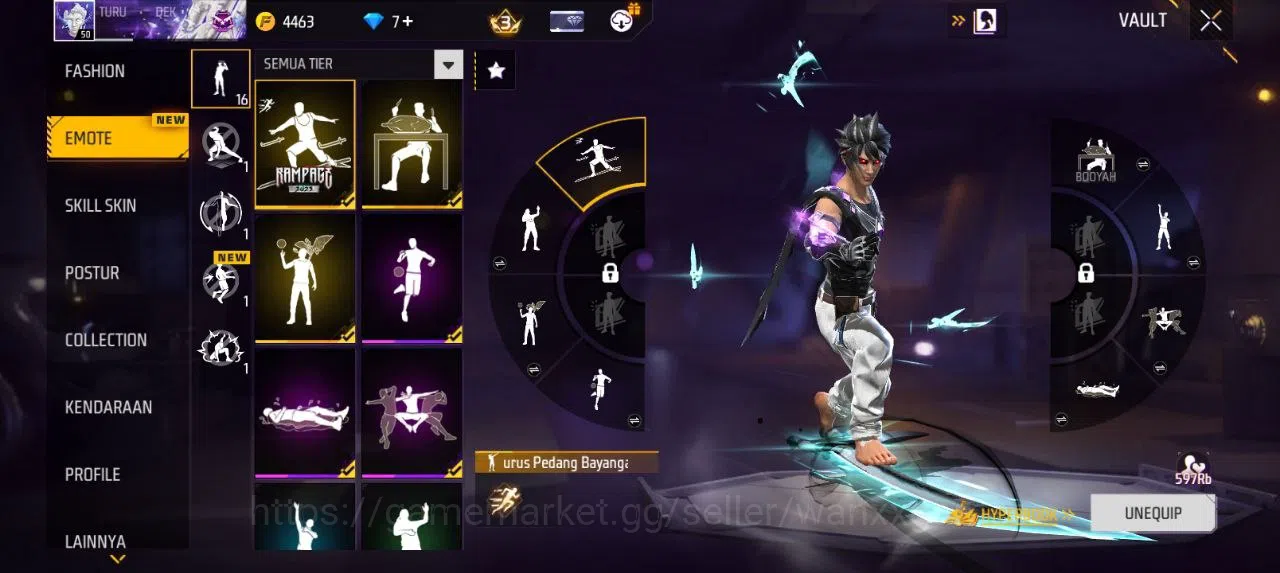 Free Fire Accounts Indonesia | AKUN LVL 50 SG MAMBAH VAULT 49 EMOTE 16 KATANA LOBY 1 TAS 10 WEAPON 63 | W689 3