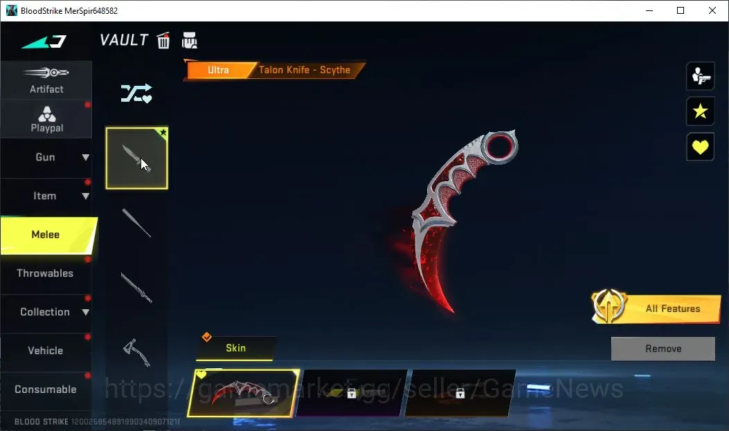 Blood Strike Accounts Rare Skin ASIA|ULTRA MELEE Talon Knife Scythe|Legendary SCAR Abyss|Log NetEase|Take Mail|Check 1