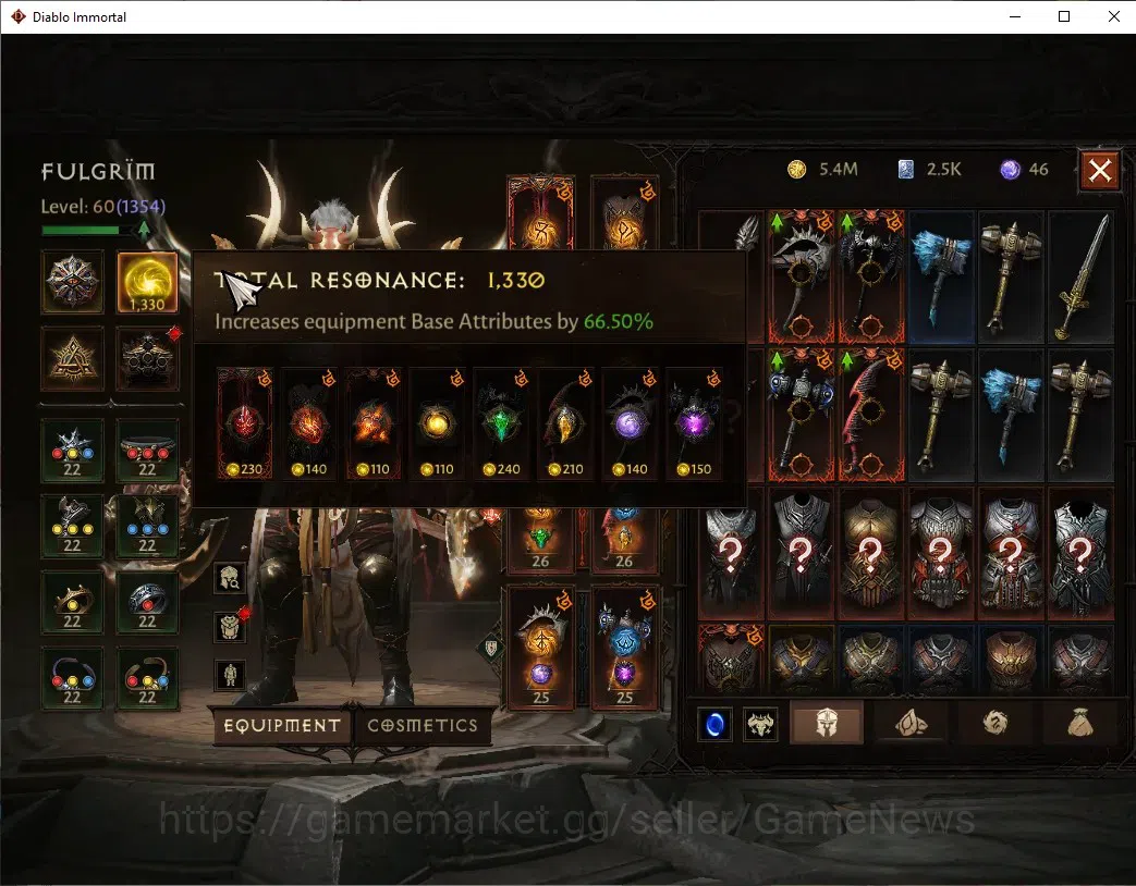 Diablo Immortal Accounts Sea - Izual|CS OFF|Lv60(1354)|Barbarian|51k CR|Res image 5