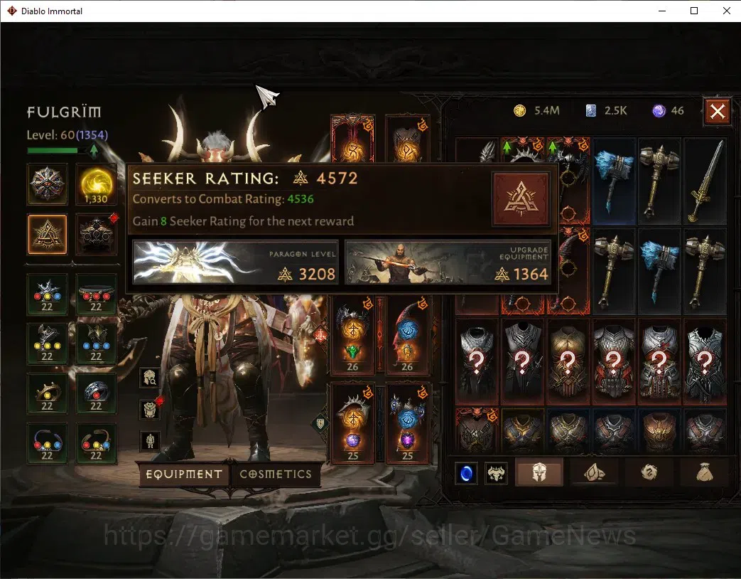 Diablo Immortal Accounts Sea - Izual|CS OFF|Lv60(1354)|Barbarian|51k CR|Res image 6