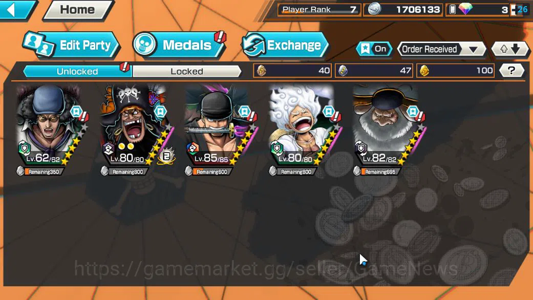 One Piece Bounty Rush Accounts Starter Global|6 EX|T5E ST.Jaygarcia,Gear5 Luffy,RO Roronoa Zoro,KING GOL D.Roger,AMS 4