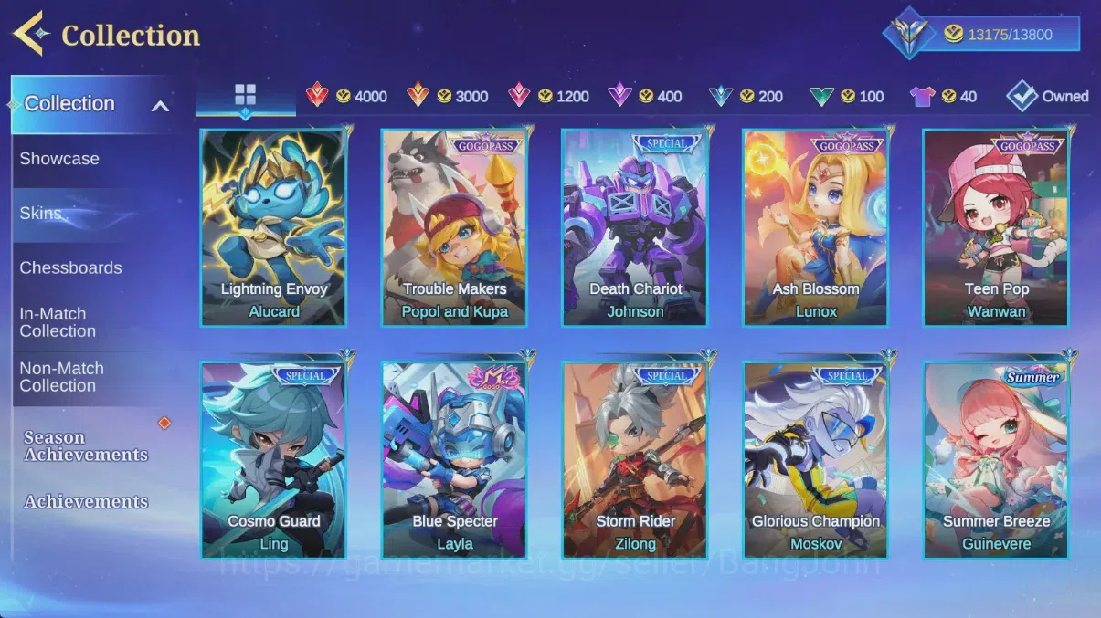 Magic Chess: Go Go Accounts Global|Rank Mythic 184*Best 230*|PrimeYZ|Epic Lance|CB[Spcial2&Elit3]15CMD B*3 |FreeML Check 10