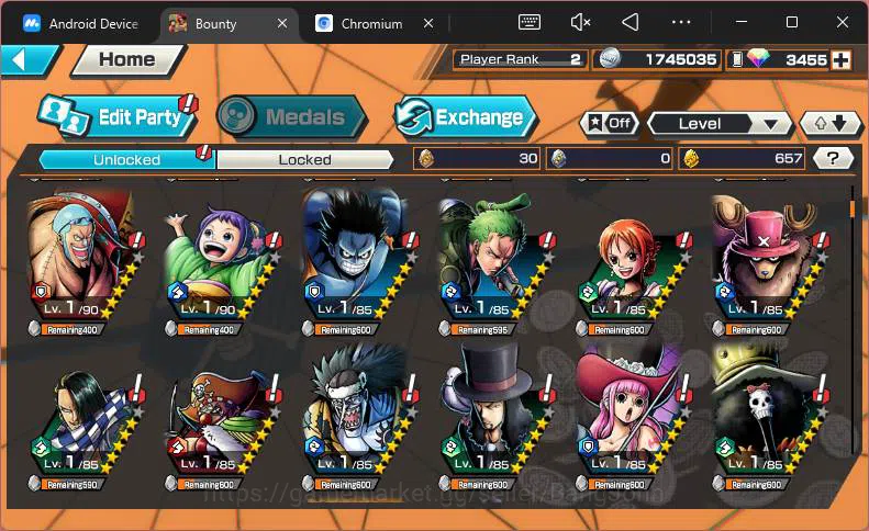 One Piece Bounty Rush Accounts Others GLOBAL|RD 3455|Captain Shank,Jinbei,Tony Chopper,Edward Newgate,etc|Take mail|check 6