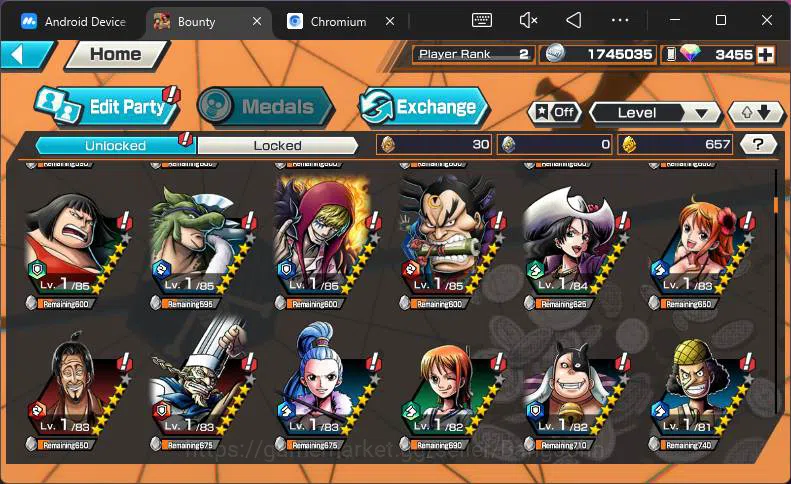 One Piece Bounty Rush Accounts Others GLOBAL|RD 3455|Captain Shank,Jinbei,Tony Chopper,Edward Newgate,etc|Take mail|check 7