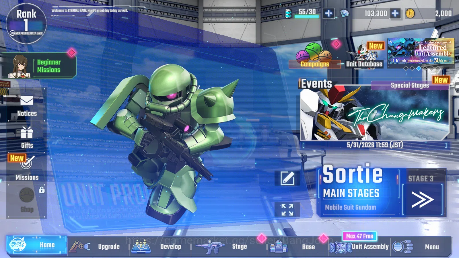 SD Gundam G Generation ETERNAL Accounts Global Rank 1 | FreshStory | 100+K Diamond, Selector Banner On, 6Gundam SSR+ 2Supp