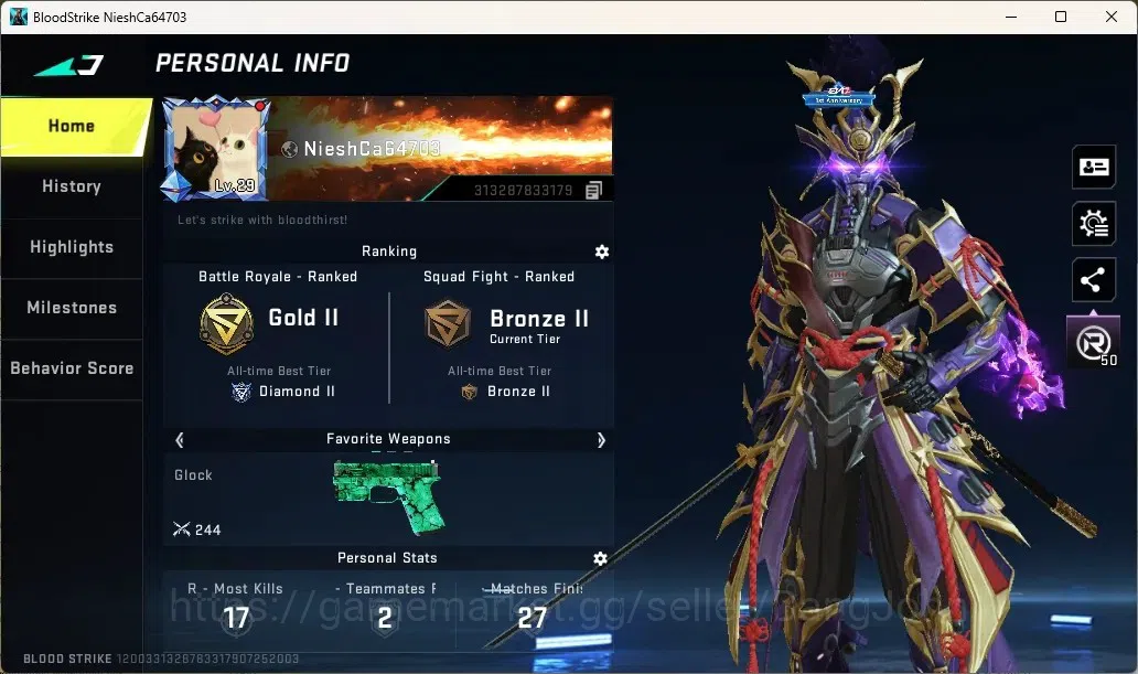 Blood Strike Accounts Others ASIA | 1 Eternal Striker:ZERO-Odashadow|1 Legend Melee:Katana-Ronin|9 Legend Gun|2 Ultra 1