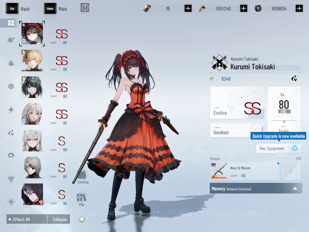 Punishing: Gray Raven Accounts End-Game Asia|Lv 80|4 Coating|(SS Kurumi Tokisaki,SS Adelyde A,S Lucia CW,SS Kamui 1