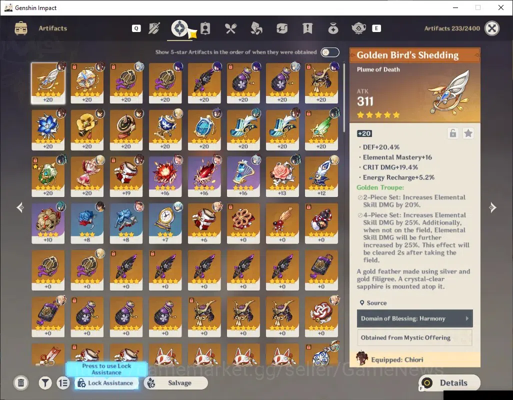 Genshin Impact Accounts ASIA|AR 55|5 Limited +3 (Standart 5*Weapon),Chiori image 4