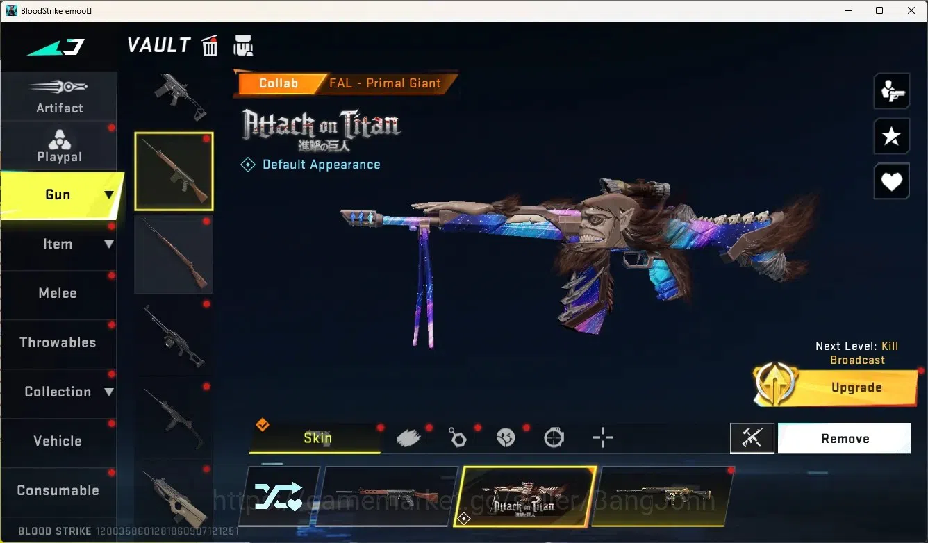 Blood Strike Accounts Collab Skin ASIA |4 Collab Gun [AOT&7DS]|3 Limited Gun|5 Ultra Gun|Limited Butterfly Knife|1 3