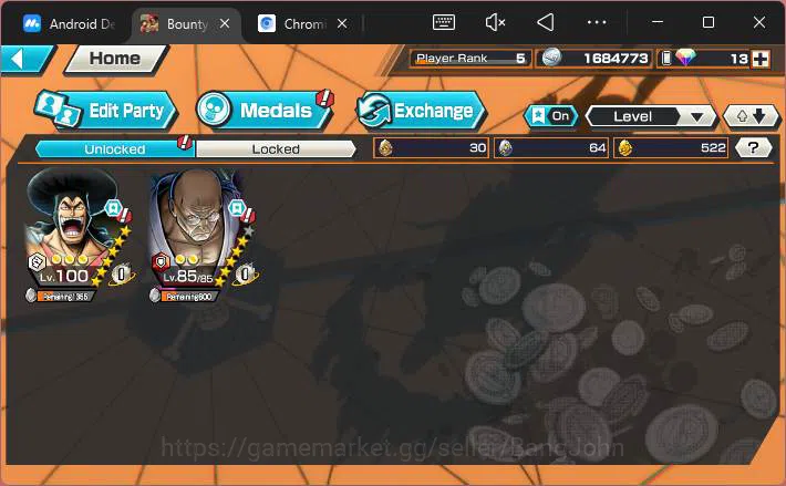 One Piece Bounty Rush Accounts Others GLOBAL|EX 1 |PR 5|T5E St.Nusjuro,etc|Log Bandai|Check SS|OPBR206 4