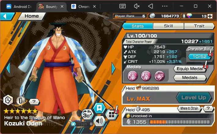 One Piece Bounty Rush Accounts Others GLOBAL|EX 1 |PR 5|T5E St.Nusjuro,etc|Log Bandai|Check SS|OPBR206 5