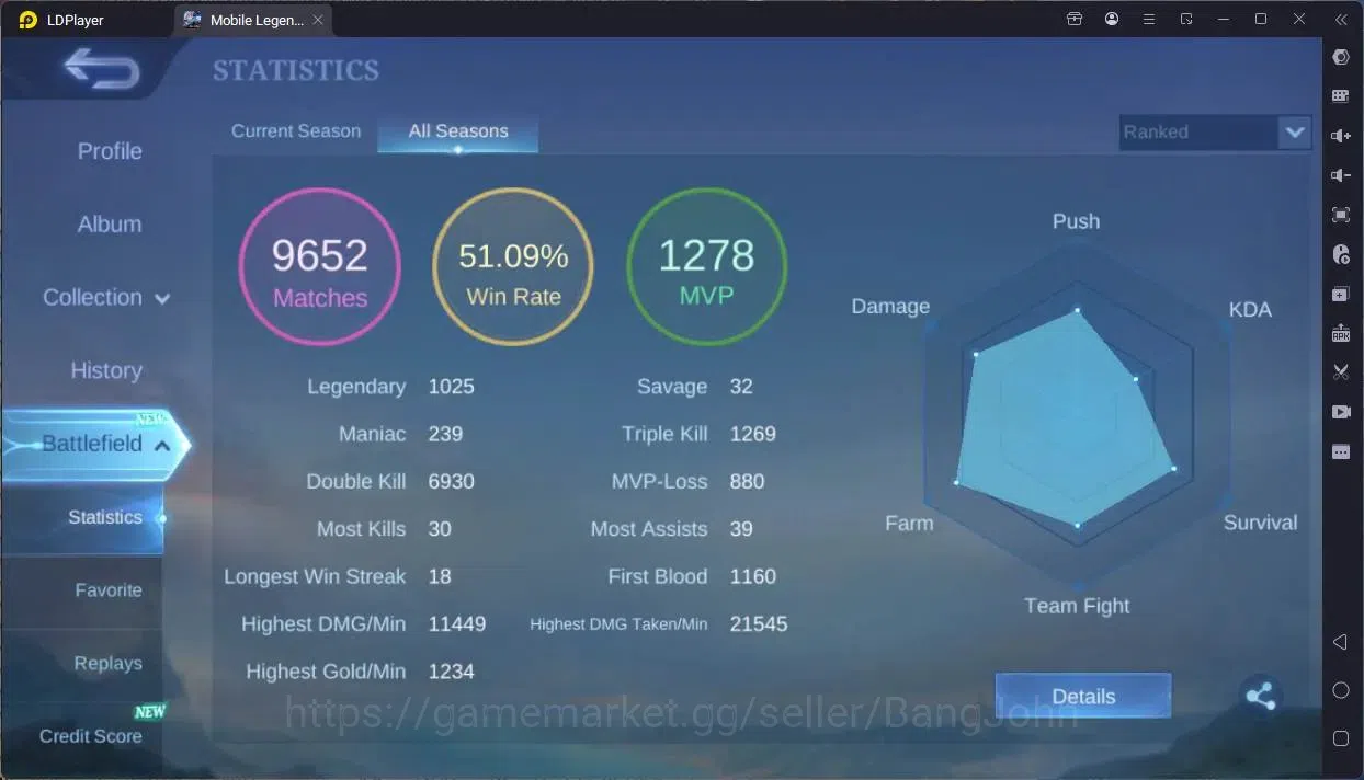 Mobile Legends: Bang Bang Accounts Global|Hero 132|Skin 460|Mega|Legend Franco,Johnso image 3