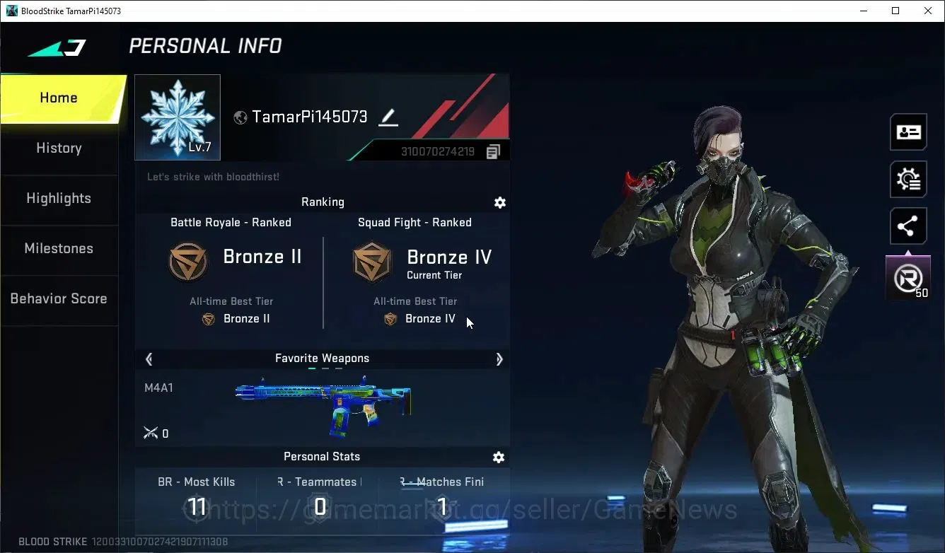 Blood Strike Accounts Rare Skin Asia|Ultra Meele Talon Knife-Scythe|5 Legendary(M4A1,MP5,Vector,URB,SVD)|Log NetEase|Take 2