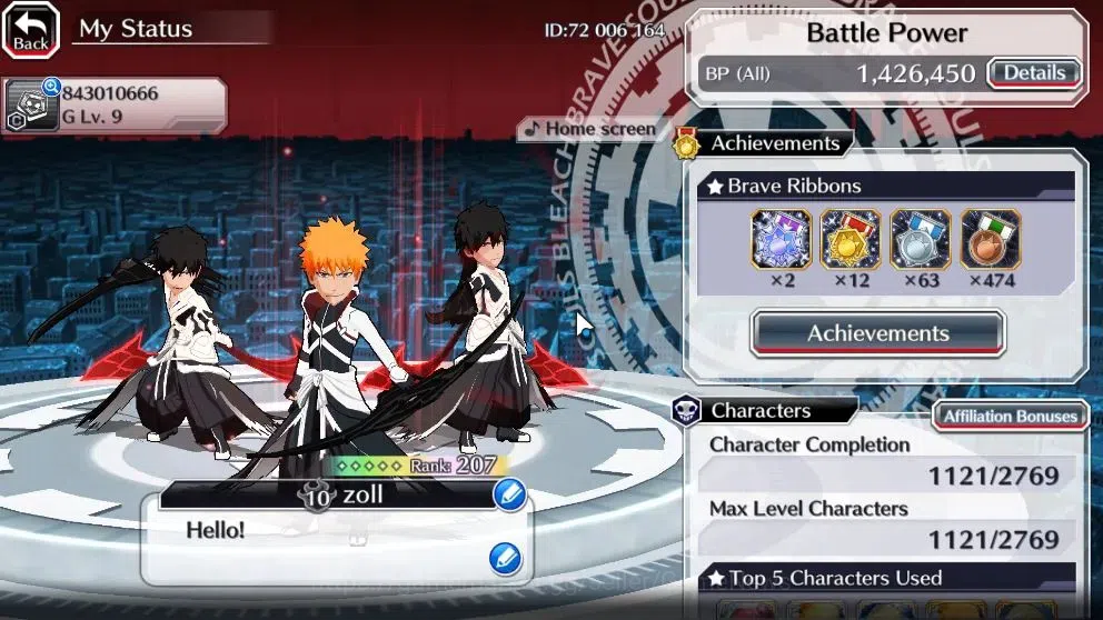 Bleach: Brave Souls Accounts High-End GLOBAL END GAME 1,4M BP+60k ORB|Lv300(DT Ichigo,2 New Ichigo,TYBW25 Yukio,Riruka,10th 2