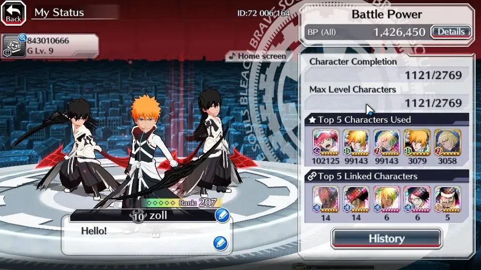 Bleach: Brave Souls Accounts High-End GLOBAL END GAME 1,4M BP+60k ORB|Lv300(DT Ichigo,2 New Ichigo,TYBW25 Yukio,Riruka,10th 3