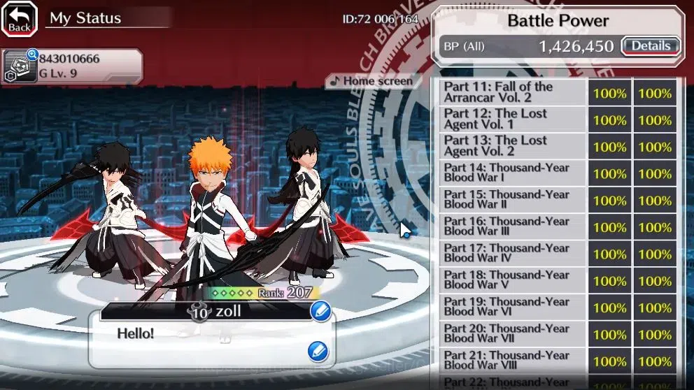 Bleach: Brave Souls Accounts High-End GLOBAL END GAME 1,4M BP+60k ORB|Lv300(DT Ichigo,2 New Ichigo,TYBW25 Yukio,Riruka,10th 5