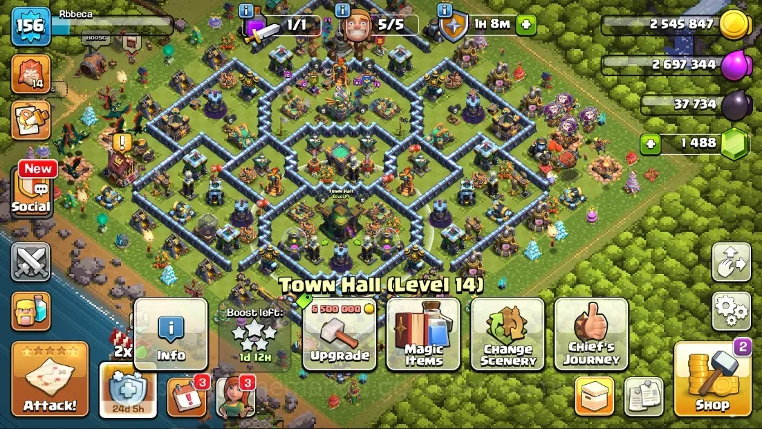 Clash of Clans Accounts High-End LV 156|TH 14|HH 8|BH 7|Limited Skin|BK 79,AQ 81,MP 51,GW 55,RC 29|BM 12|1,3K League 1