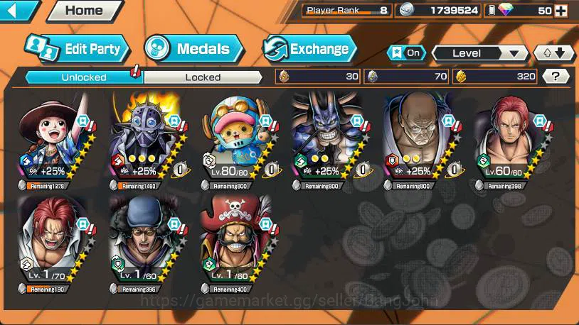 One Piece Bounty Rush Accounts GLOBAL | 6 EX | KOTP Roger, FR Shank, Nusjuro, Kai image 4