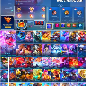 Mobile Legends: Bang Bang Accounts #4725 563 Skins | Freya Galactic Vanquisher (LEGEND) | Gusion Cosmic Gleam (LEGEND