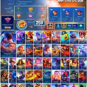 Mobile Legends: Bang Bang Accounts #4417 259 Skins | Paquito Ryu (Outfit 2) (STREET FIGHTER) | Karina Leona (KOF) | Roger
