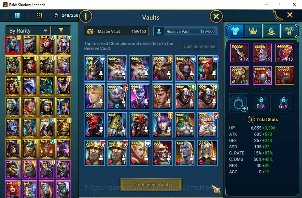 Raid: Shadow Legends Accounts Mid-Game Lv9 836K Power|1 Mythic(ArachoMoon)+23 13