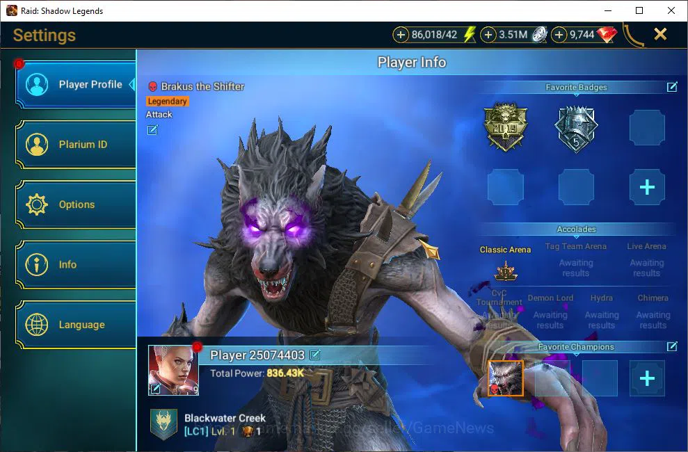 Raid: Shadow Legends Accounts Mid-Game Lv9 836K Power|1 Mythic(ArachoMoon)+23 2