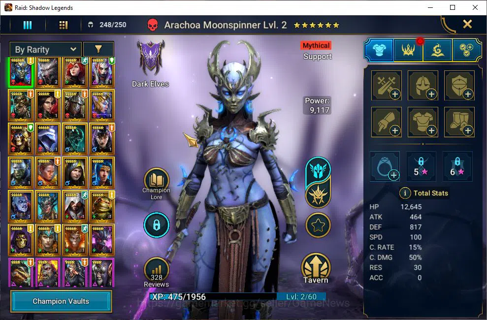 Raid: Shadow Legends Accounts Mid-Game Lv9 836K Power|1 Mythic(ArachoMoon)+23 3