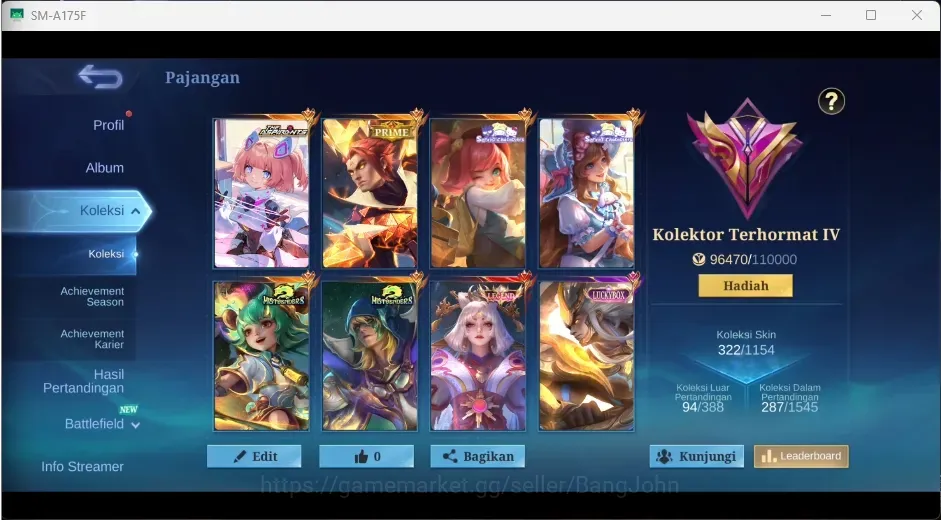 Mobile Legends: Bang Bang Accounts Others Global|322S|Exalted|LEGEND Lunox,MB Nana Aldous,TA Angela,Sanrio Change Floryn,TF 1