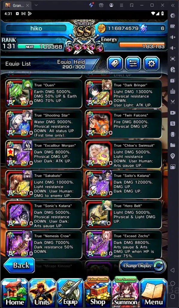 Grand Summoners Accounts Global|Rank 131|Summer Miyu Lv120,Saitpo Hajime Lv image 12