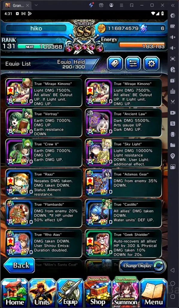 Grand Summoners Accounts Global|Rank 131|Summer Miyu Lv120,Saitpo Hajime Lv image 13
