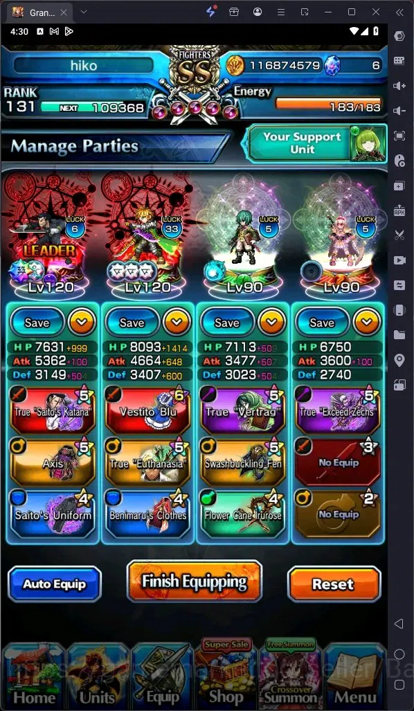 Grand Summoners Accounts Global|Rank 131|Summer Miyu Lv120,Saitpo Hajime Lv image 9