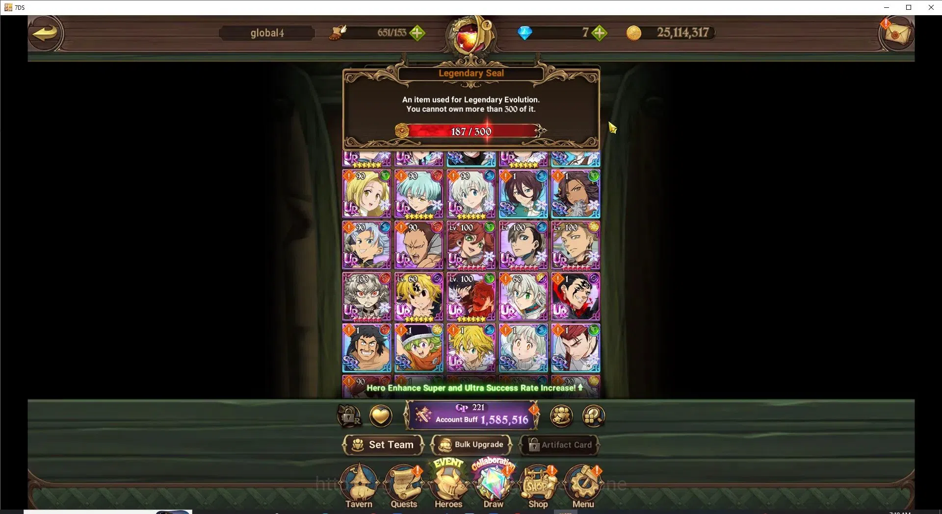 The Seven Deadly Sins: Grand Cross Accounts Endgame Global|1,5M CC|187 LS|1 LR+5 UR+Full Collab Gachiakuta|Elizabeth,Nemesis 2