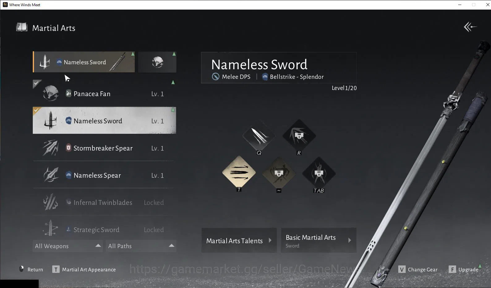 Where Winds Meet Accounts GLOBAL|Lv 5|Starter|GS 3671|1 Harmonic Core|Nameless Sword + Panacea Fan|Low Explore|Female 11
