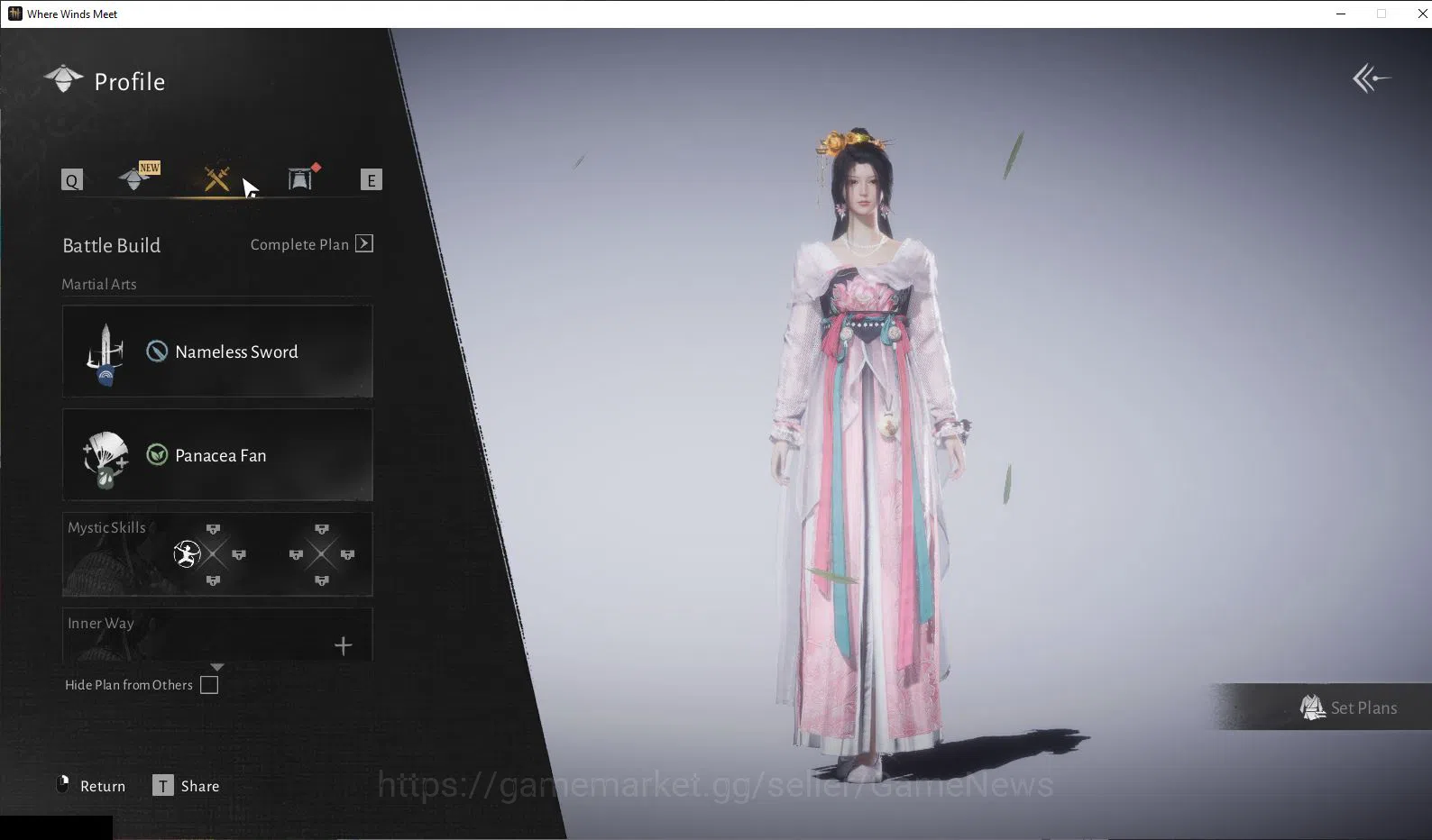 Where Winds Meet Accounts GLOBAL|Lv 5|Starter|GS 3671|1 Harmonic Core|Nameless Sword + Panacea Fan|Low Explore|Female 6