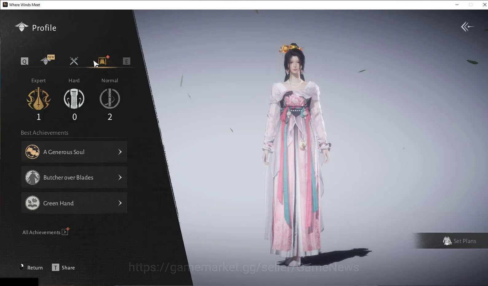 Where Winds Meet Accounts GLOBAL|Lv 5|Starter|GS 3671|1 Harmonic Core|Nameless Sword + Panacea Fan|Low Explore|Female 7