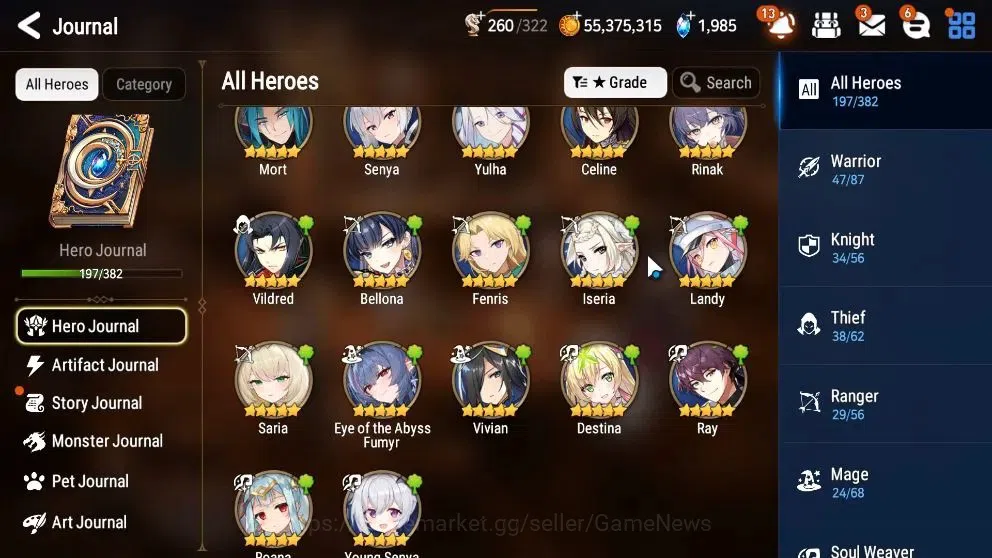 Epic Seven Accounts High-End GLOBAL UnVerif|18 ML(Monarch Iseria,Salome,BArunka,etc)+Ab Fumyr,Setsuka,Rinak,etc|AUTO W|2K 9